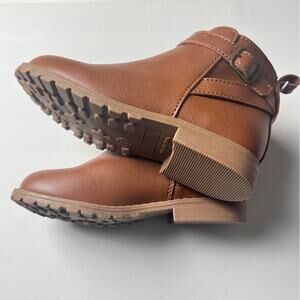 Old Navy Toddler Girl Faux Leather Low Heel  Zipper Buckle Bootie Cognac Sz 10